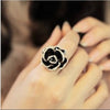 Fashion Black Rose Flower Rhinestone Rings